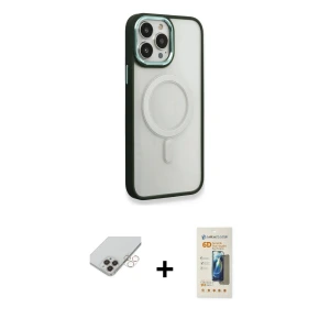 ieg™ iPhone 14 Pro Max Kılıf Yankı Işık Özel Seri - Siyah 6D Mat Seramik Hayalet Nano Ekran Koruyucu + Band Metal Kamera Lens - GD