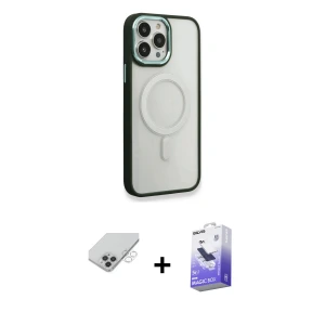 ieg™ iPhone 14 Pro Max Kılıf Yankı Işık Özel Seri - Siyah Bilvis 5in1 5D Magic Hayalet Cam Ekran Koruyucu + Band Metal Kamera Lens - GS