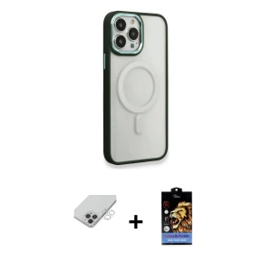ieg™ iPhone 14 Pro Max Kılıf Yankı Işık Özel Seri - Siyah Buffer Hayalet Cam Ekran Koruyucu + Band Metal Kamera Lens - GS