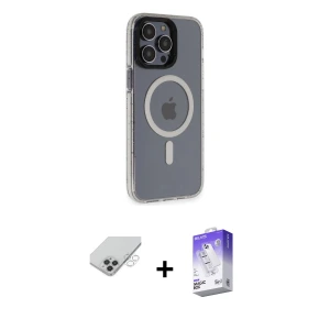 ieg™ iPhone 14 Pro Max Kılıf Yankı Işık Prime - Siyah Bilvis 5in1 3D Magic Cam Ekran Koruyucu + Band Metal Kamera Lens - GS