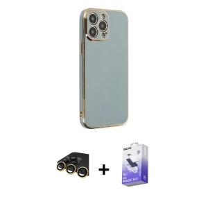 ieg™ iPhone 14 Pro Max Kılıf Yankı Serisi - Siyah Bilvis 5in1 5D Magic Hayalet Cam Ekran Koruyucu + Raze Metal Kamera Lens - GD