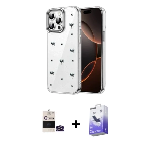 ieg™ iPhone 14 Pro Max Kılıf Yörünge Form - Siyah Bilvis 5in1 5D Magic Hayalet Cam Ekran Koruyucu + Bilvis Titan Kamera Lens - DNMR