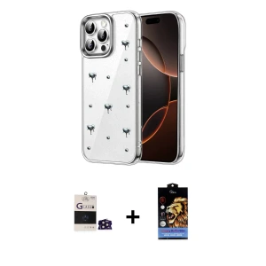 ieg™ iPhone 14 Pro Max Kılıf Yörünge Form - Siyah Buffer Hayalet Cam Ekran Koruyucu + Bilvis Titan Kamera Lens - DNMR