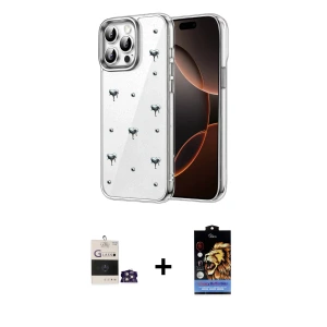 ieg™ iPhone 14 Pro Max Kılıf Yörünge Form - Siyah Buffer Hayalet Cam Ekran Koruyucu + Bilvis Titan Kamera Lens - GS