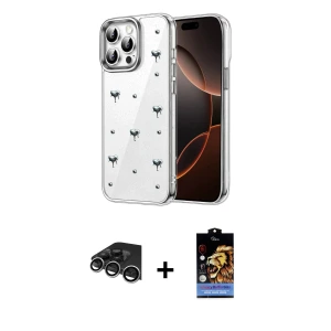 ieg™ iPhone 14 Pro Max Kılıf Yörünge Form - Siyah Buffer Hayalet Cam Ekran Koruyucu + Raze Metal Kamera Lens - GS