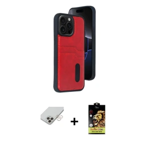 ieg™ iPhone 14 Pro Max Kılıf Yörünge Işık Serisi - Siyah Buffer Cam Ekran Koruyucu + Band Metal Kamera Lens - GD