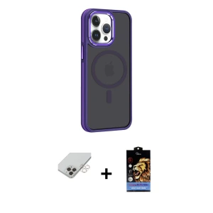 ieg™ iPhone 14 Pro Max Kılıf Yörünge Klasik - Siyah Buffer Hayalet Cam Ekran Koruyucu + Band Metal Kamera Lens - GD