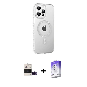 ieg™ iPhone 14 Pro Max Kılıf Yörünge Koleksiyonu - Siyah Bilvis 5in1 3D Magic Cam Ekran Koruyucu + Bilvis Titan Kamera Lens - SH