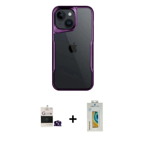 ieg™ iPhone 15 Kılıf Akış Çizgi Koleksiyonu - Siyah Polymer Nano Ekran Koruyucu + Bilvis Titan Kamera Lens - PE