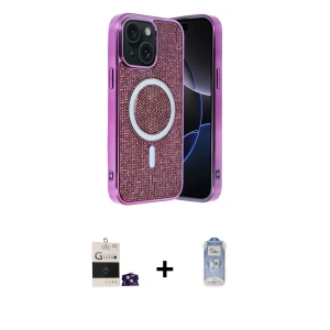 ieg™ iPhone 15 Kılıf Eksen Çizgi - Siyah Joko Magic 5D Cam + Bilvis Titan Kamera Lens - YL