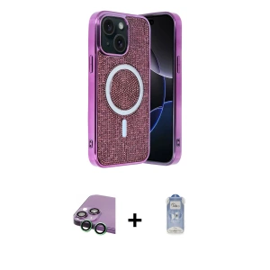 ieg™ iPhone 15 Kılıf Eksen Çizgi - Siyah Joko Magic 5D Cam + Raze Metal Kamera Lens - YL