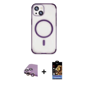 ieg™ iPhone 15 Kılıf Eksen Klasik Koleksiyonu - Siyah Buffer Hayalet Cam Ekran Koruyucu + Raze Metal Kamera Lens - PE
