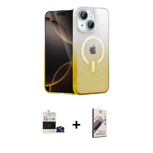 ieg™ iPhone 15 Kılıf Eksen Minimal Özel Seri - Siyah Bilvis 3D Mat Cam Ekran Koruyucu + Bilvis Titan Kamera Lens - SABE