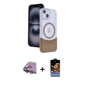 ieg™ iPhone 15 Kılıf Kozmos Form Özel Seri - Siyah Buffer Hayalet Cam Ekran Koruyucu + Raze Metal Kamera Lens - PE