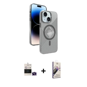 ieg™ iPhone 15 Kılıf Nova Modern Prime - Siyah Bilvis 3D Mat Cam Ekran Koruyucu + Bilvis Titan Kamera Lens - YL