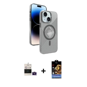 ieg™ iPhone 15 Kılıf Nova Modern Prime - Siyah Buffer Hayalet Cam Ekran Koruyucu + Bilvis Titan Kamera Lens - PE