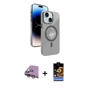 ieg™ iPhone 15 Kılıf Nova Modern Prime - Siyah Buffer Hayalet Cam Ekran Koruyucu + Raze Metal Kamera Lens - PE