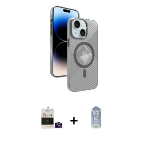 ieg™ iPhone 15 Kılıf Nova Modern Prime - Siyah Joko Magic 5D Cam + Bilvis Titan Kamera Lens - PE