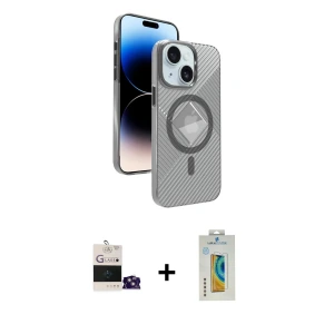 ieg™ iPhone 15 Kılıf Nova Modern Prime - Siyah Polymer Nano Ekran Koruyucu + Bilvis Titan Kamera Lens - SABE