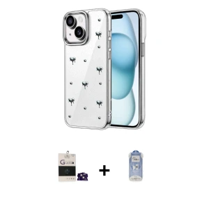 ieg™ iPhone 15 Kılıf Yörünge Form - Siyah Joko Magic 5D Cam + Bilvis Titan Kamera Lens - PE