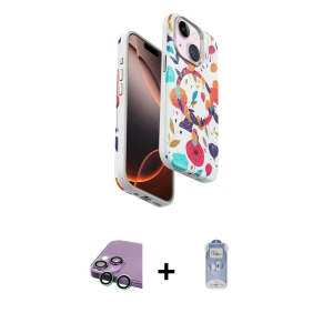 ieg™ iPhone 15 Plus Kılıf Siluet Doku - Siyah Joko Magic 5D Cam + Raze Metal Kamera Lens - YL