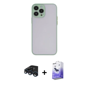 ieg™ iPhone 15 Pro Kılıf Ahenk Çizgi Serisi - Siyah Bilvis 5in1 5D Magic Hayalet Cam Ekran Koruyucu + Raze Metal Kamera Lens - LT