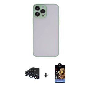 ieg™ iPhone 15 Pro Kılıf Ahenk Çizgi Serisi - Siyah Buffer Hayalet Cam Ekran Koruyucu + Raze Metal Kamera Lens - LT