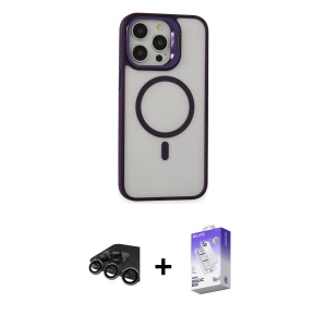 ieg™ iPhone 15 Pro Kılıf Ahenk Klasik Özel Seri - Siyah Bilvis 5in1 3D Magic Cam Ekran Koruyucu + Raze Metal Kamera Lens - TMGI