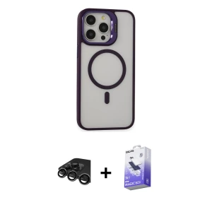 ieg™ iPhone 15 Pro Kılıf Ahenk Klasik Özel Seri - Siyah Bilvis 5in1 5D Magic Hayalet Cam Ekran Koruyucu + Raze Metal Kamera Lens - TMGI