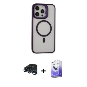 ieg™ iPhone 15 Pro Kılıf Ahenk Klasik Özel Seri - Siyah Bilvis 5in1 5D Magic Hayalet Cam Ekran Koruyucu + Raze Metal Kamera Lens - LT