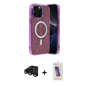 ieg™ iPhone 15 Pro Kılıf Eksen Çizgi - Siyah Joko 5D Cam + Raze Metal Kamera Lens - SH