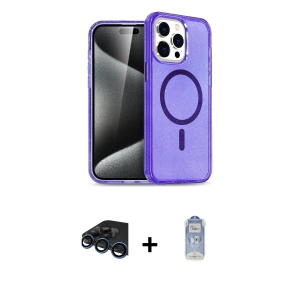 ieg™ iPhone 15 Pro Kılıf Eksen Doku Koleksiyonu - Siyah Joko Magic 5D Cam + Raze Metal Kamera Lens - LT