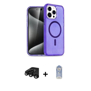ieg™ iPhone 15 Pro Kılıf Eksen Doku Koleksiyonu - Siyah Joko Magic 5D Cam + Raze Metal Kamera Lens - SH