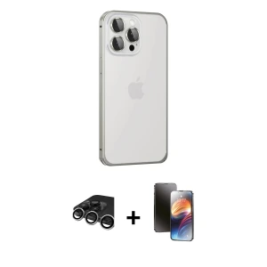 ieg™ iPhone 15 Pro Kılıf Eksen Form Serisi - Siyah 3D Antistatik Mat Seramik Nano Ekran Koruyucu + Raze Metal Kamera Lens - GS