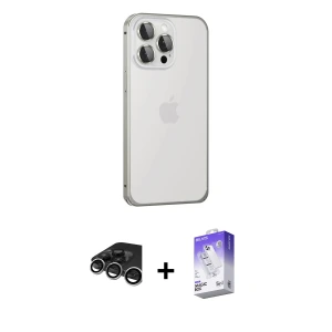 ieg™ iPhone 15 Pro Kılıf Eksen Form Serisi - Siyah Bilvis 5in1 3D Magic Cam Ekran Koruyucu + Raze Metal Kamera Lens - GS