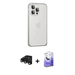 ieg™ iPhone 15 Pro Kılıf Eksen Form Serisi - Siyah Bilvis 5in1 5D Magic Hayalet Cam Ekran Koruyucu + Raze Metal Kamera Lens - SH
