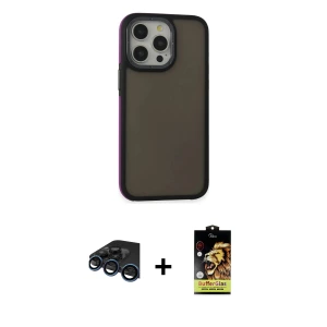 ieg™ iPhone 15 Pro Kılıf Eksen Işık - Siyah Buffer Cam Ekran Koruyucu + Raze Metal Kamera Lens - LT