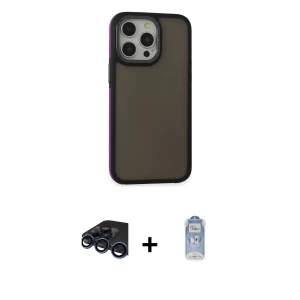 ieg™ iPhone 15 Pro Kılıf Eksen Işık - Siyah Joko Magic 5D Cam + Raze Metal Kamera Lens - LT