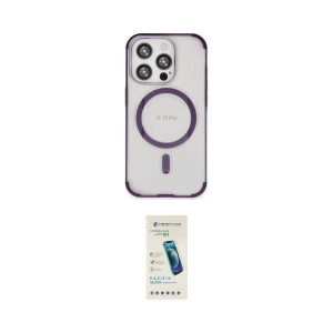 ieg™ iPhone 15 Pro Kılıf Eksen Klasik Koleksiyonu - Şeffaf Pasifik Cam Ekran Koruyucu