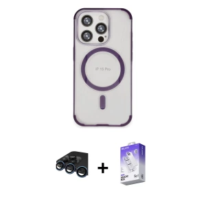 ieg™ iPhone 15 Pro Kılıf Eksen Klasik Koleksiyonu - Siyah Bilvis 5in1 3D Magic Cam Ekran Koruyucu + Raze Metal Kamera Lens - LT