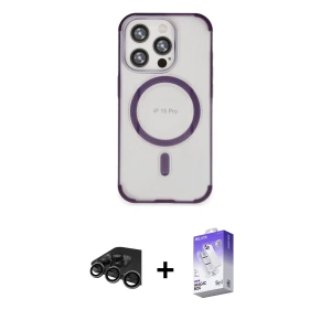 ieg™ iPhone 15 Pro Kılıf Eksen Klasik Koleksiyonu - Siyah Bilvis 5in1 3D Magic Cam Ekran Koruyucu + Raze Metal Kamera Lens - TMGI