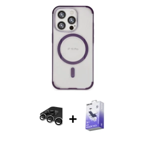 ieg™ iPhone 15 Pro Kılıf Eksen Klasik Koleksiyonu - Siyah Bilvis 5in1 5D Magic Hayalet Cam Ekran Koruyucu + Raze Metal Kamera Lens - GS