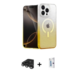 ieg™ iPhone 15 Pro Kılıf Eksen Minimal Özel Seri - Siyah Bilvis 0.18mm Plus Cam Ekran Koruyucu + Raze Metal Kamera Lens - TMGI
