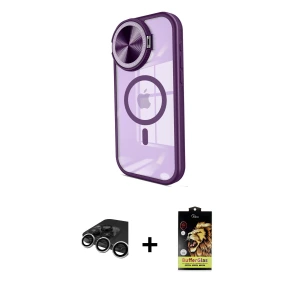 ieg™ iPhone 15 Pro Kılıf Kıvılcım Modern Koleksiyonu - Siyah Buffer Cam Ekran Koruyucu + Raze Metal Kamera Lens - GS