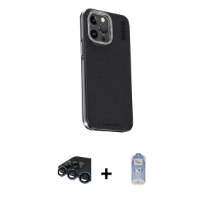 ieg™ iPhone 15 Pro Kılıf Kıvılcım Modern Özel Seri - Siyah Joko Magic 5D Cam + Raze Metal Kamera Lens - LT