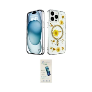 ieg™ iPhone 15 Pro Kılıf Kozmos Doku - Şeffaf Pasifik Cam Ekran Koruyucu
