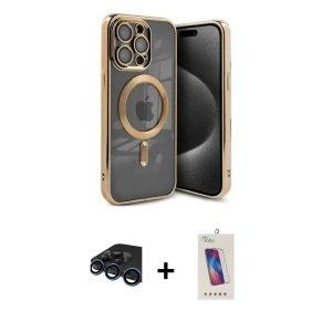 ieg™ iPhone 15 Pro Kılıf Nova Işık Özel Seri - Siyah Joko 5D Cam + Raze Metal Kamera Lens - LT