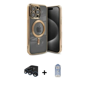 ieg™ iPhone 15 Pro Kılıf Nova Işık Özel Seri - Siyah Joko Magic 5D Cam + Raze Metal Kamera Lens - LT