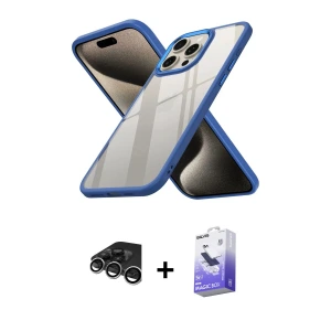 ieg™ iPhone 15 Pro Kılıf Nova Işık Serisi - Siyah Bilvis 5in1 5D Magic Hayalet Cam Ekran Koruyucu + Raze Metal Kamera Lens - GS