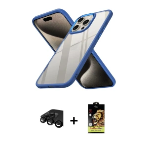 ieg™ iPhone 15 Pro Kılıf Nova Işık Serisi - Siyah Buffer Cam Ekran Koruyucu + Raze Metal Kamera Lens - SH